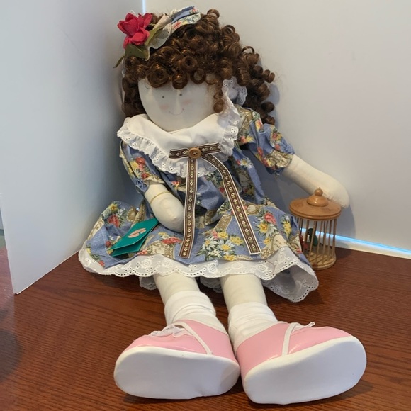 Delton Other - NWT Delton Curly Hair Girl Doll Cloth Face 23 Inches Holding Bird Cage
BG300